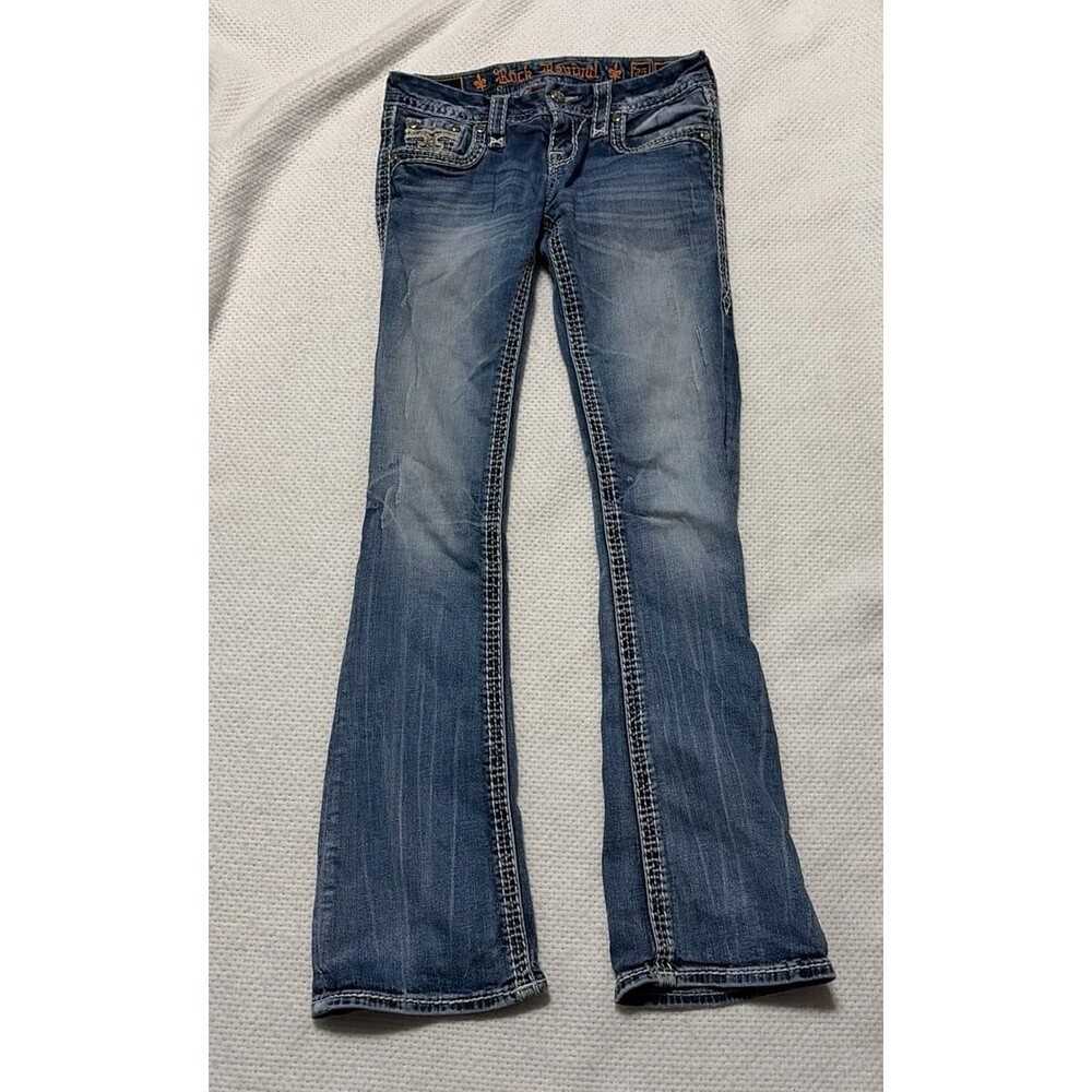 Rock Revival Size 25 Bootcut Flare Jeans Embellished Western Designer Denim